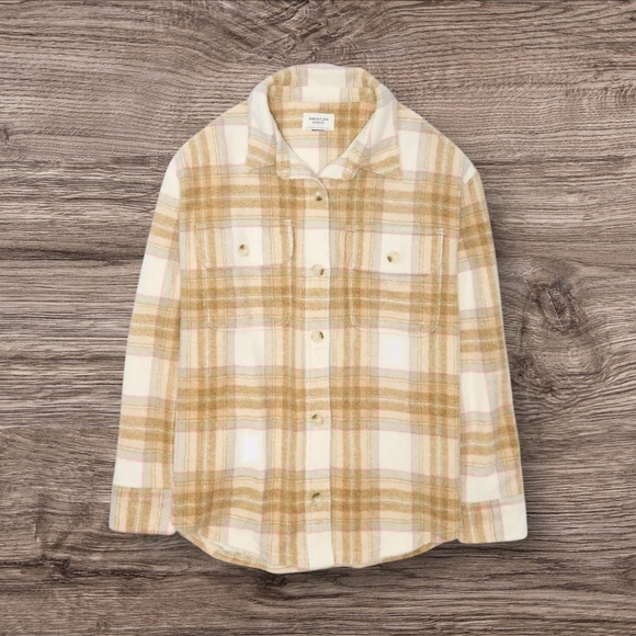 New! American Eagle Oversized Plaid Shacket XL – Cozy Classic Fleece - Picture 6 of 12